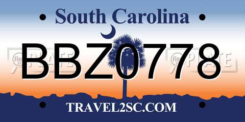 BBZ0778 South Carolina License Plate