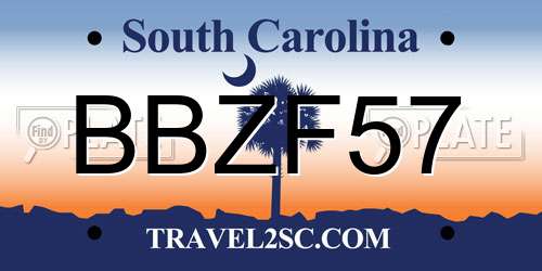 BBZF57 South Carolina License Plate