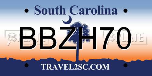 BBZH70 South Carolina License Plate