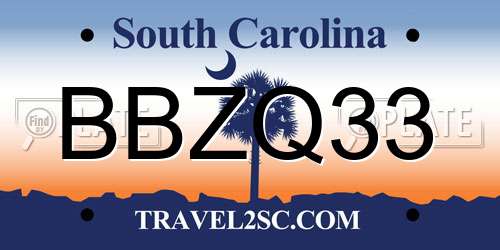 BBZQ33 South Carolina License Plate