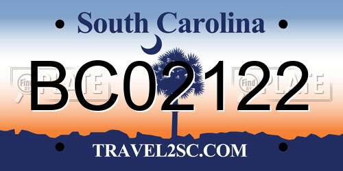 BC02122 South Carolina License Plate