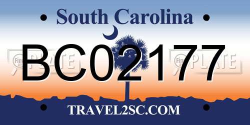 BC02177 South Carolina License Plate