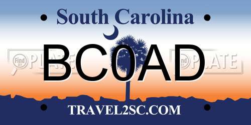 BC0AD South Carolina License Plate