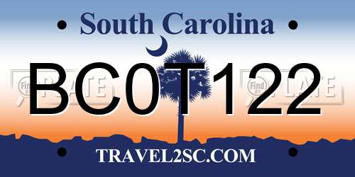 BC0T122 South Carolina License Plate