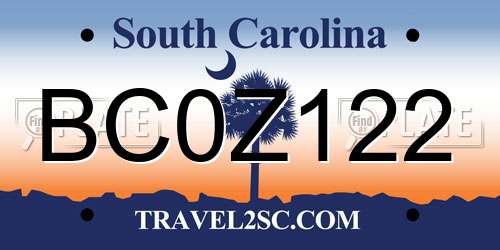 BC0Z122 South Carolina License Plate