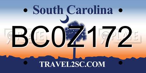 BC0Z172 South Carolina License Plate