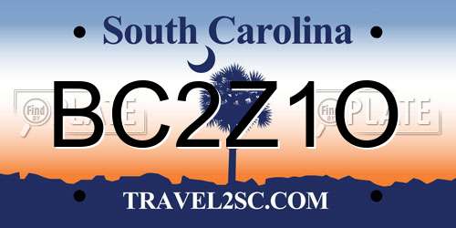 BC2Z1O South Carolina License Plate