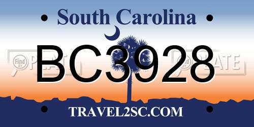 BC3928 South Carolina License Plate