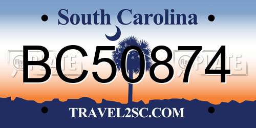 BC50874 South Carolina License Plate