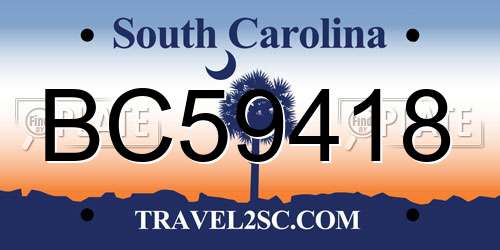 BC59418 South Carolina License Plate