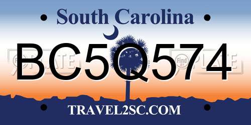 BC5Q574 South Carolina License Plate
