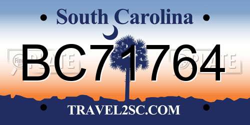 BC71764 South Carolina License Plate