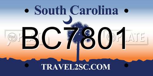 BC7801 South Carolina License Plate