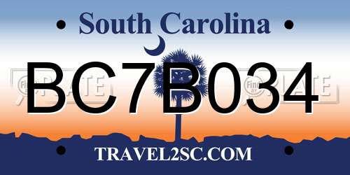 BC7B034 South Carolina License Plate