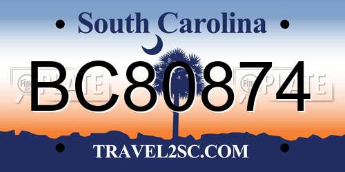 BC80874 South Carolina License Plate