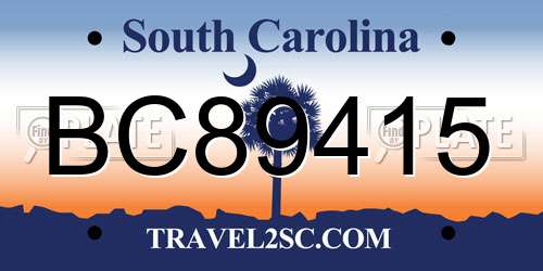BC89415 South Carolina License Plate