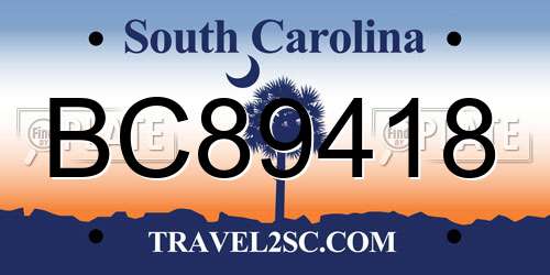 BC89418 South Carolina License Plate