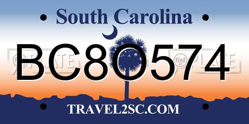 BC8O574 South Carolina License Plate