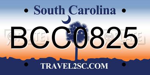 BCC0825 South Carolina License Plate