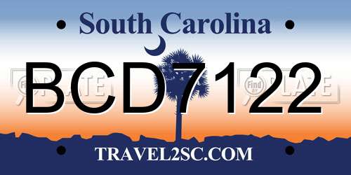 BCD7122 South Carolina License Plate