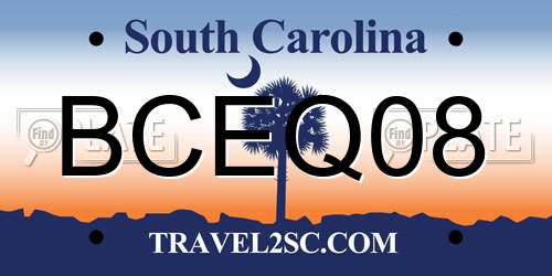 BCEQ08 South Carolina License Plate