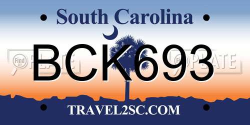 BCK693 South Carolina License Plate
