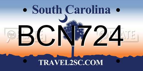 BCN724 South Carolina License Plate