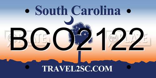 BCO2122 South Carolina License Plate