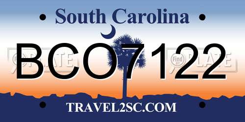 BCO7122 South Carolina License Plate