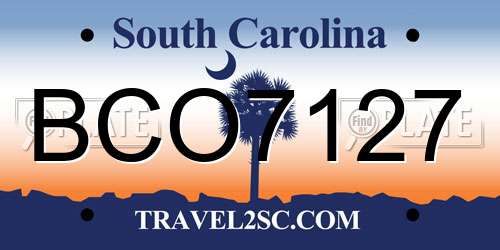 BCO7127 South Carolina License Plate