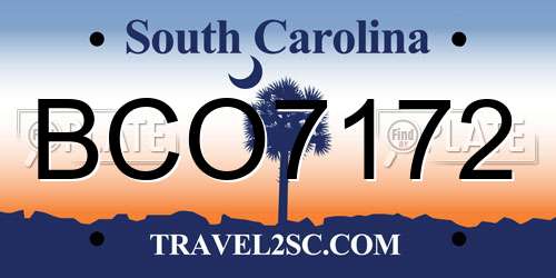 BCO7172 South Carolina License Plate