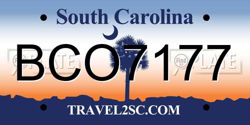 BCO7177 South Carolina License Plate
