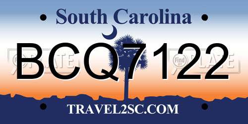 BCQ7122 South Carolina License Plate
