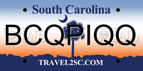 BCQPIQQ South Carolina License Plate