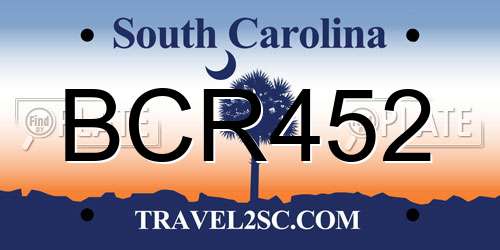 BCR452 South Carolina License Plate