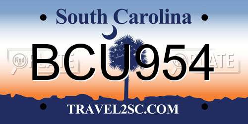 BCU954 South Carolina License Plate