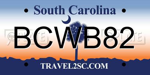 BCWB82 South Carolina License Plate