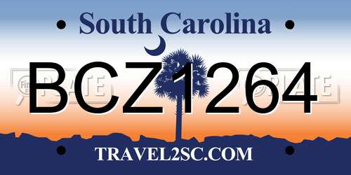 BCZ1264 South Carolina License Plate