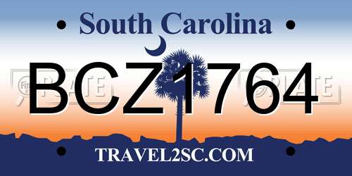 BCZ1764 South Carolina License Plate