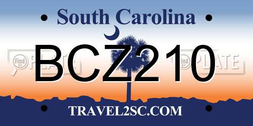 BCZ210 South Carolina License Plate