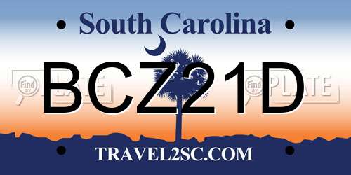 BCZ21D South Carolina License Plate