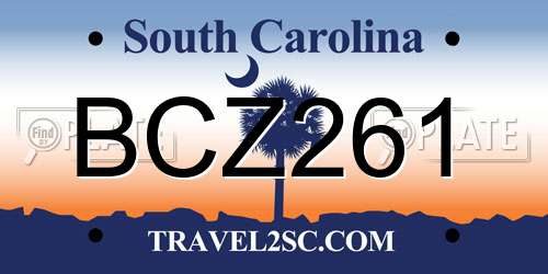 BCZ261 South Carolina License Plate