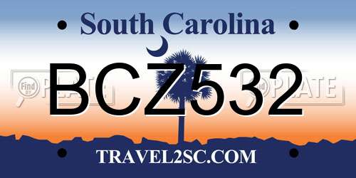 BCZ532 South Carolina License Plate