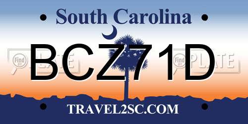 BCZ71D South Carolina License Plate