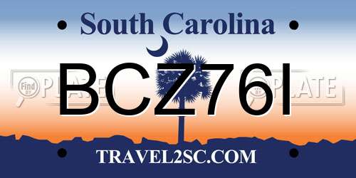 BCZ76I South Carolina License Plate