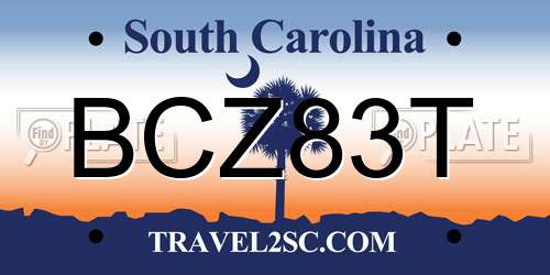 BCZ83T South Carolina License Plate