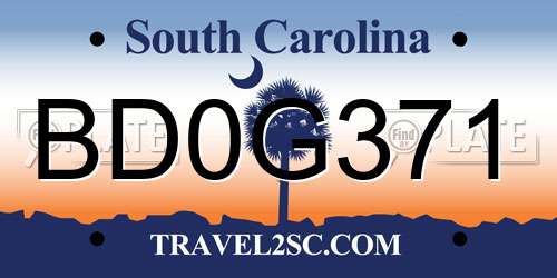 BD0G371 South Carolina License Plate