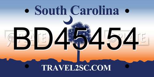 BD45454 South Carolina License Plate