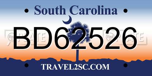 BD62526 South Carolina License Plate