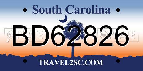 BD62826 South Carolina License Plate